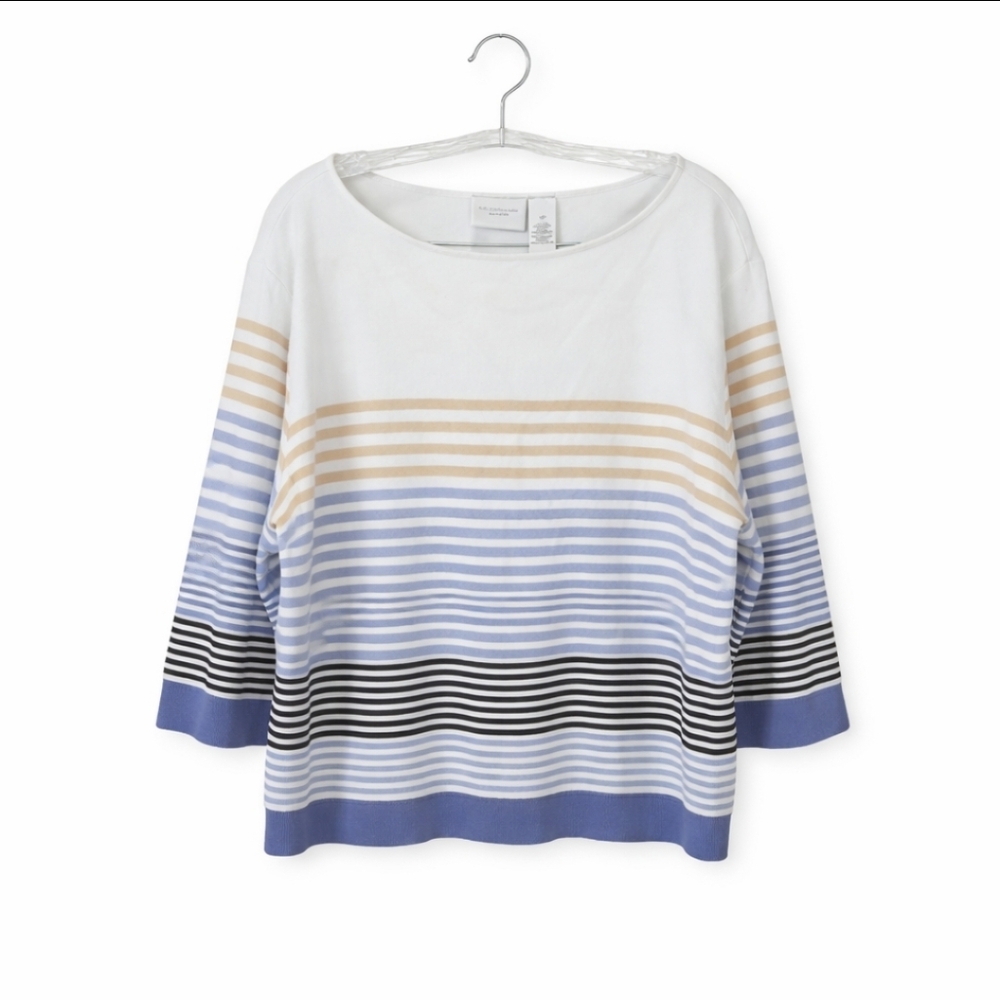 Liz Claiborne Woman Blue Striped Womens Cotton Sweater Plus Sz 2X